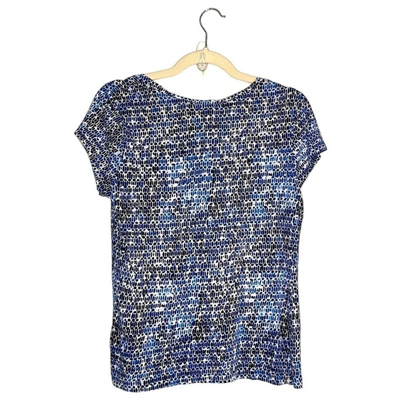 Cynthia Rowley 100% Linen Geometric Tee Blue White Size Medium - Picture 2 of 5